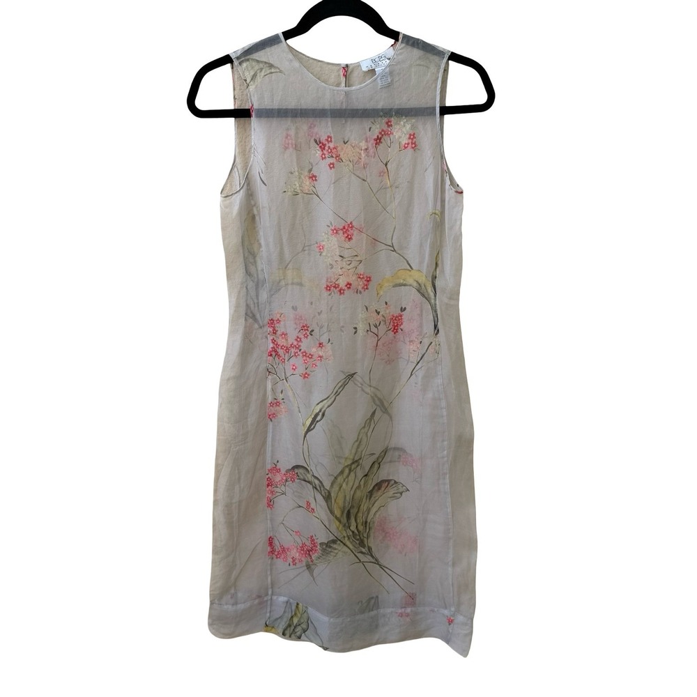 BCBG Max Azria Y2K Coquette Fairy 100% Silk Sheer Floral Sleeveless Shift Dress